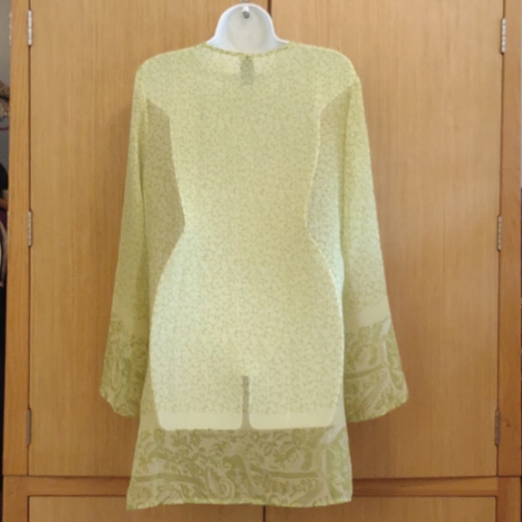 D Swim Light Green Patterned With Sequins SZ L Long Sleeve Bathing Suit Cover Up - Picture 2 of 7